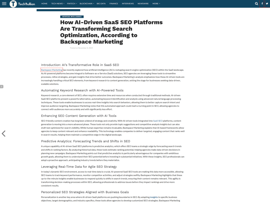 Artificial intelligenceHow AI-Driven SaaS SEO Platforms Are Transforming Search Optimization, According to Backspace Marketing