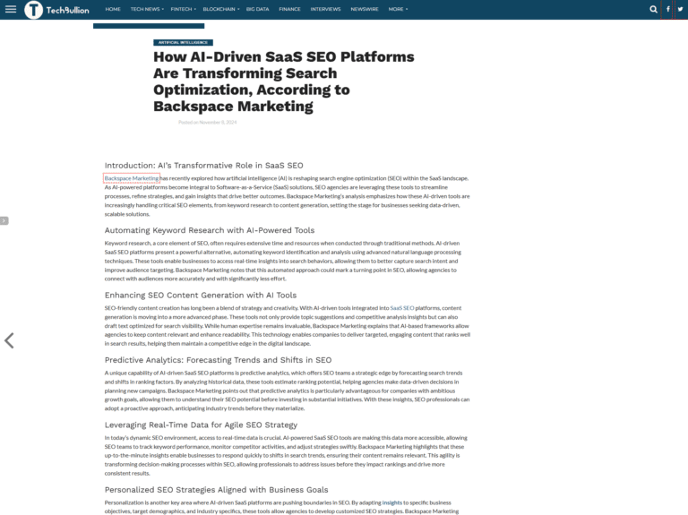 Artificial intelligenceHow AI-Driven SaaS SEO Platforms Are Transforming Search Optimization, According to Backspace Marketing