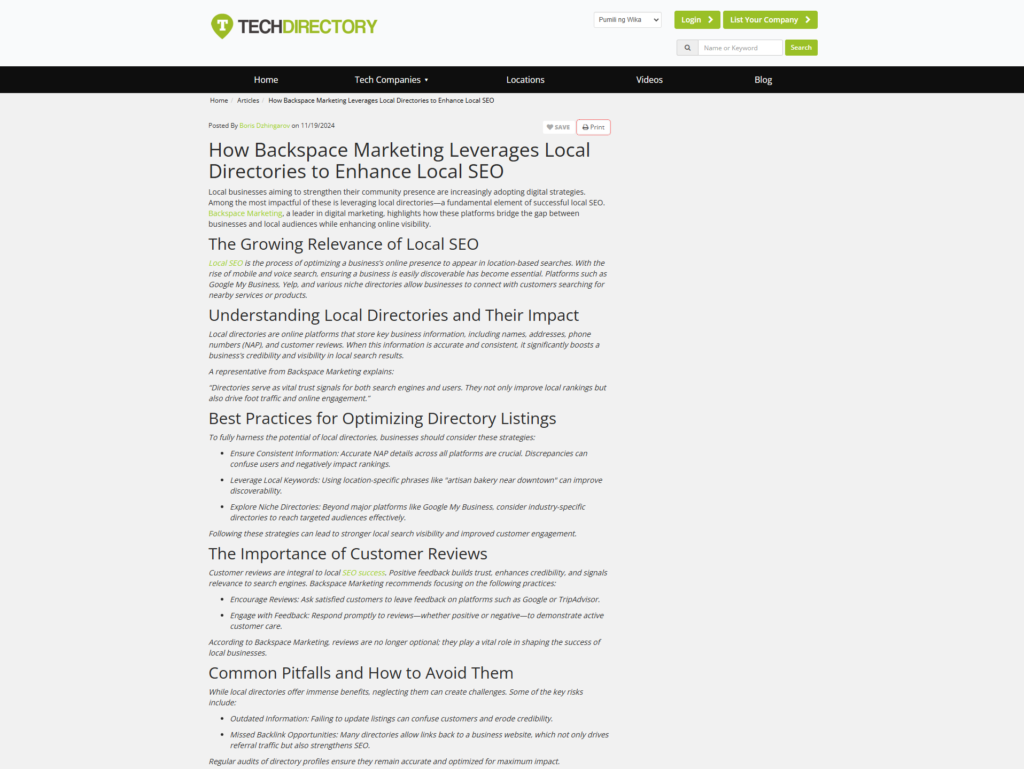 How Backspace Marketing Leverages Local Directories to Enhance Local SEO