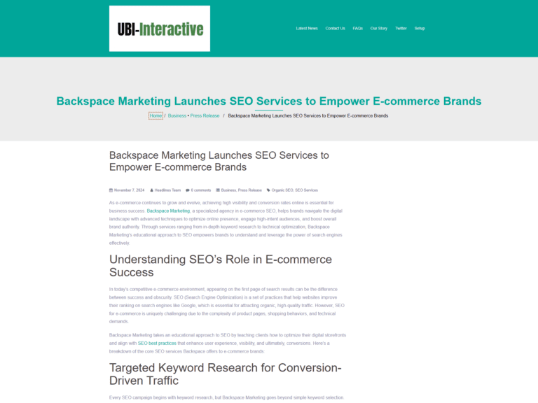 Backspace Marketing Launches SEO Services to Empower E-commerce Brands