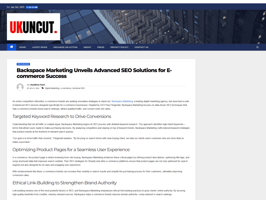 Backspace Marketing Unveils Advanced SEO Solutions for E-commerce Success