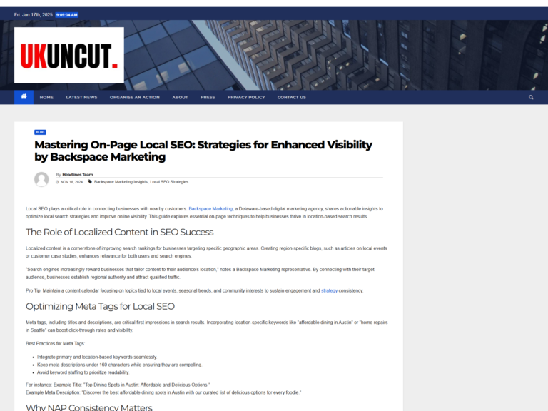 Mastering On-Page Local SEO: Strategies for Enhanced Visibility by Backspace Marketing