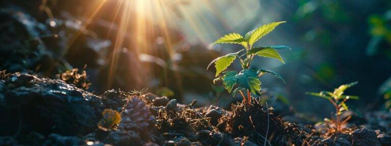 a vibrant cannabis plant flourishing under a radiant sunbeam, symbolizing the path to online success through effective seo strategies.