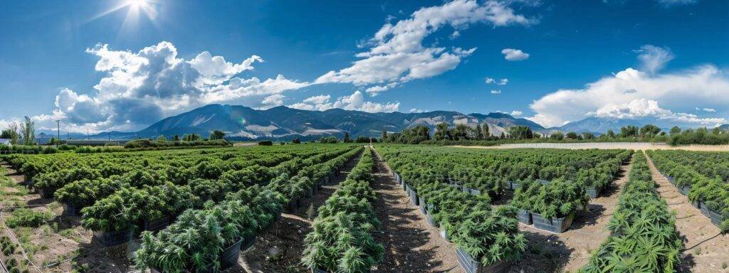 a vibrant, thriving cannabis landscape showcases lush plants under a brilliant blue sky, symbolizing the growth potential of businesses empowered by expert seo strategies.