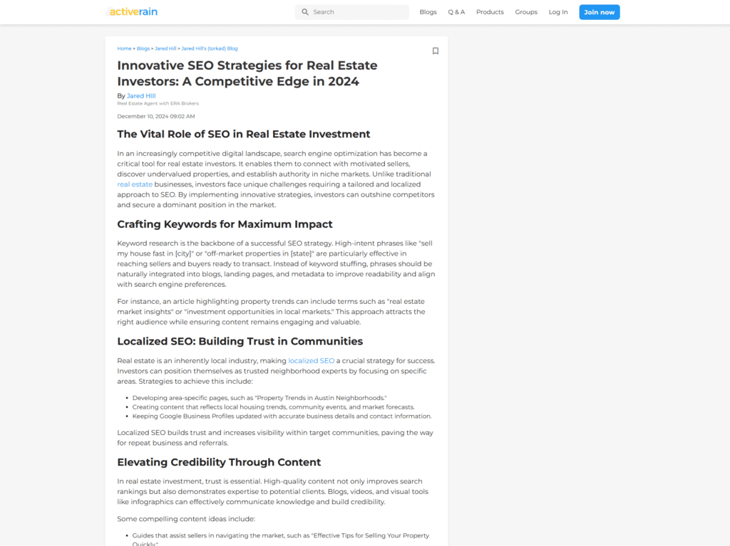 Innovative SEO Strategies for Real Estate Investors: A Competitive Edge in 2024