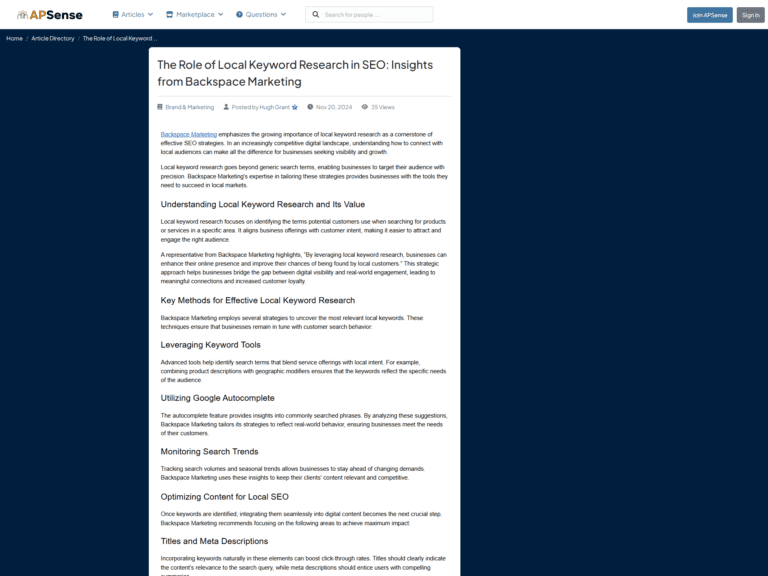 The Role of Local Keyword Research in SEO: Insights from Backspace Marketing