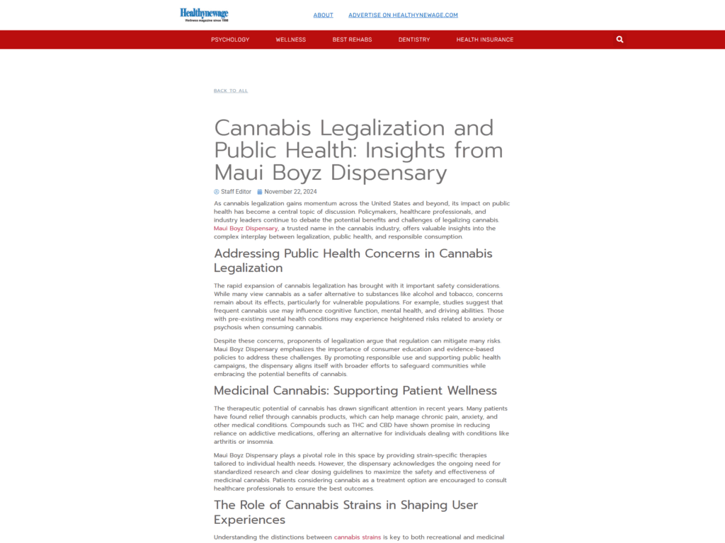 Cannabis Legalization and Public Health: Insights from Maui Boyz Dispensary