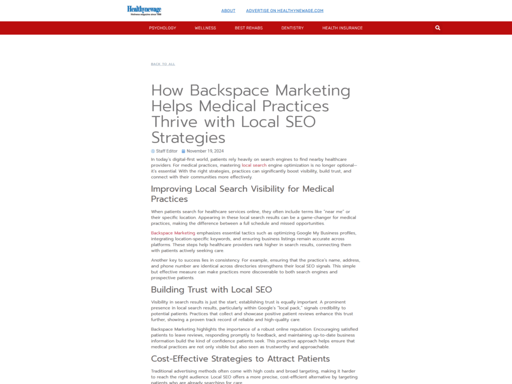 How Backspace Marketing Helps Medical Practices Thrive with Local SEO Strategies