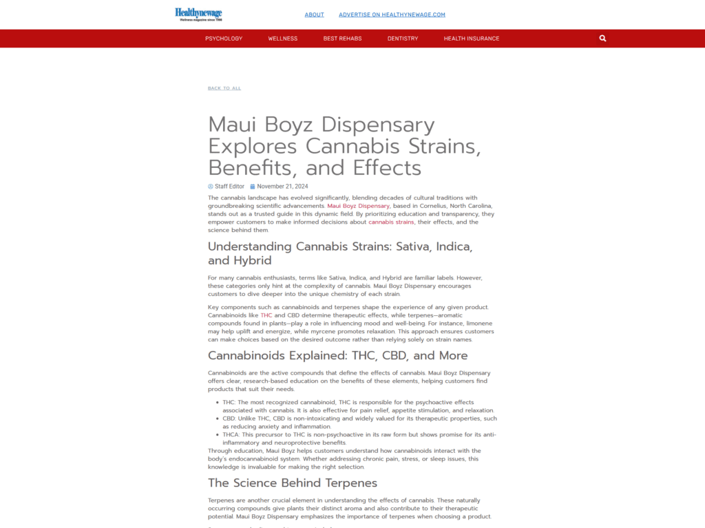 Maui Boyz Dispensary Explores Cannabis Strains, Benefits, and Effects