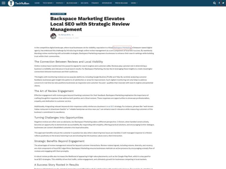 Backspace Marketing Elevates Local SEO with Strategic Review Management