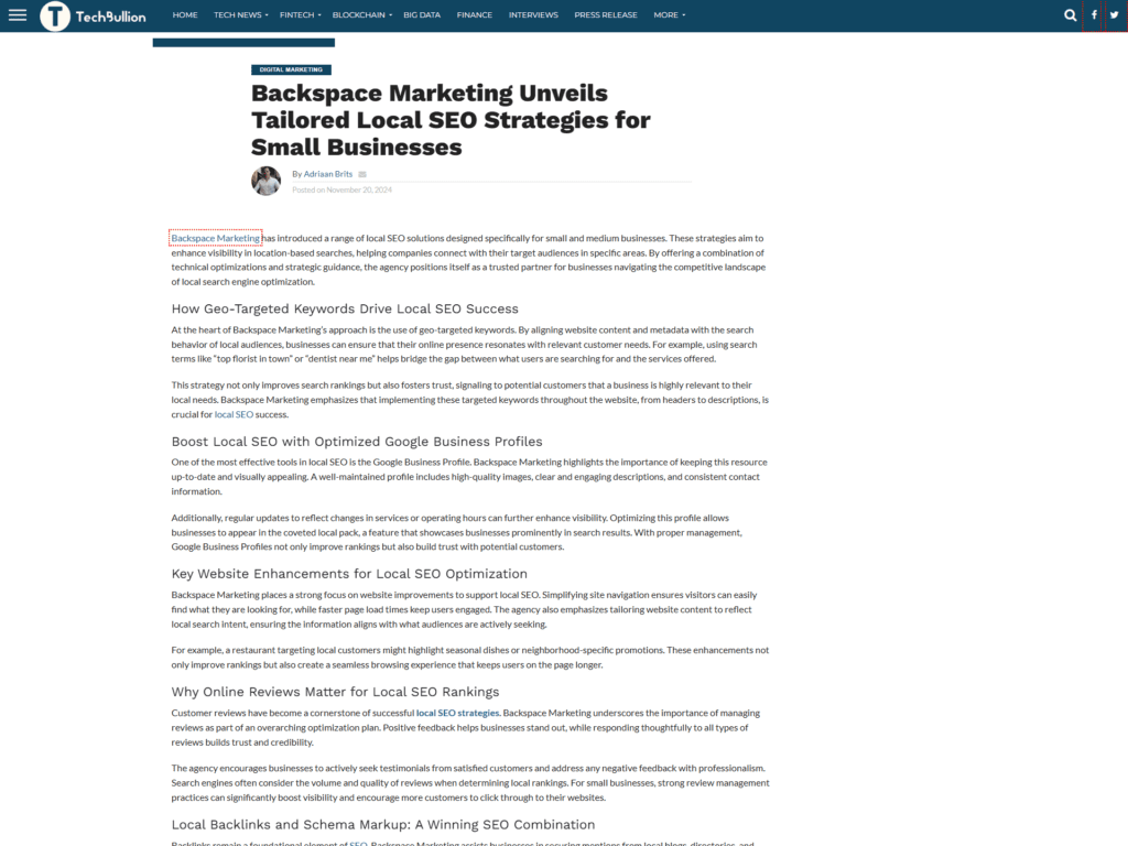 Digital MarketingBackspace Marketing Unveils Tailored Local SEO Strategies for Small Businesses